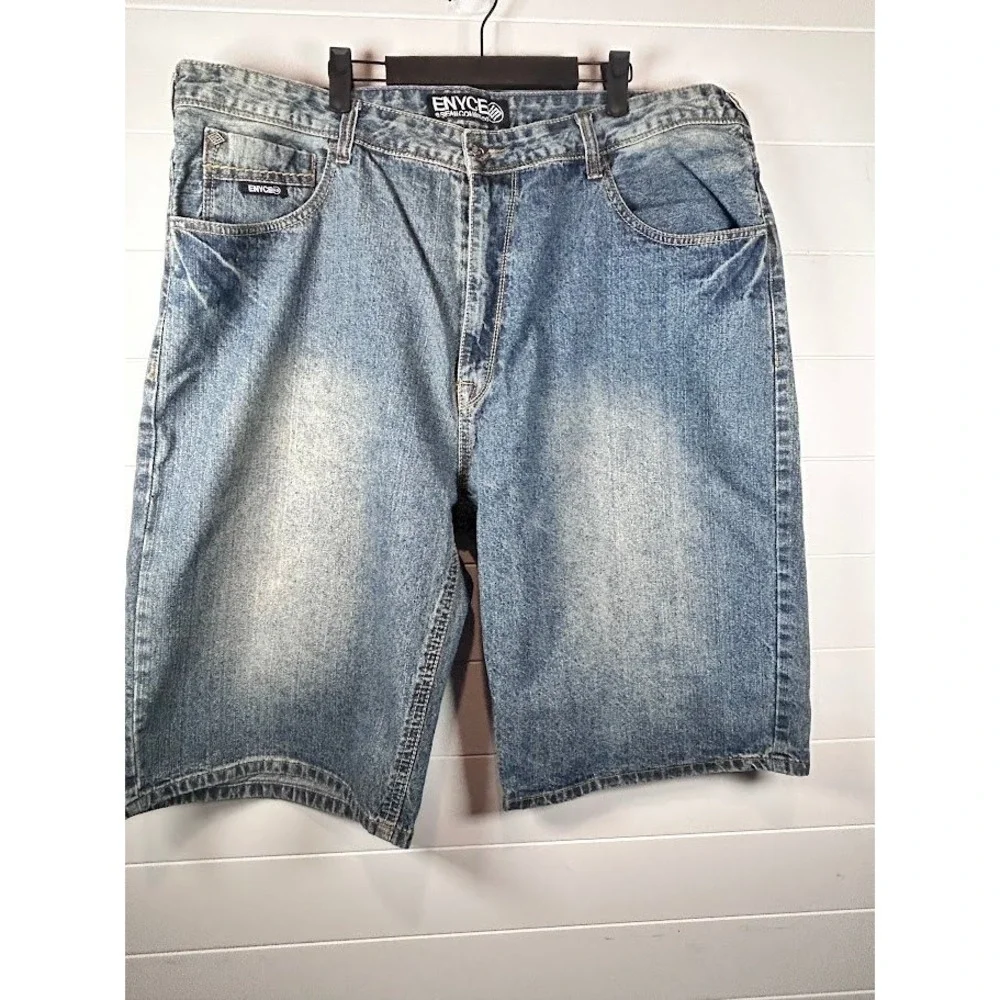 Enyce Sean Combs Co Mens Baggy Denim Shorts Blue Embroidered Y2K Streetwear sz44